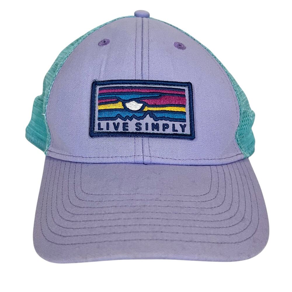 Patagonia Live Simply Sunset LoPro Trucker Hat Purple Aqua Blue Mesh Snap Back